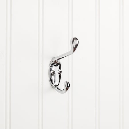 Elements 3-3/8" Polished Chrome Small Transitional Double Prong Wall Mounted Hook YD40-337PC